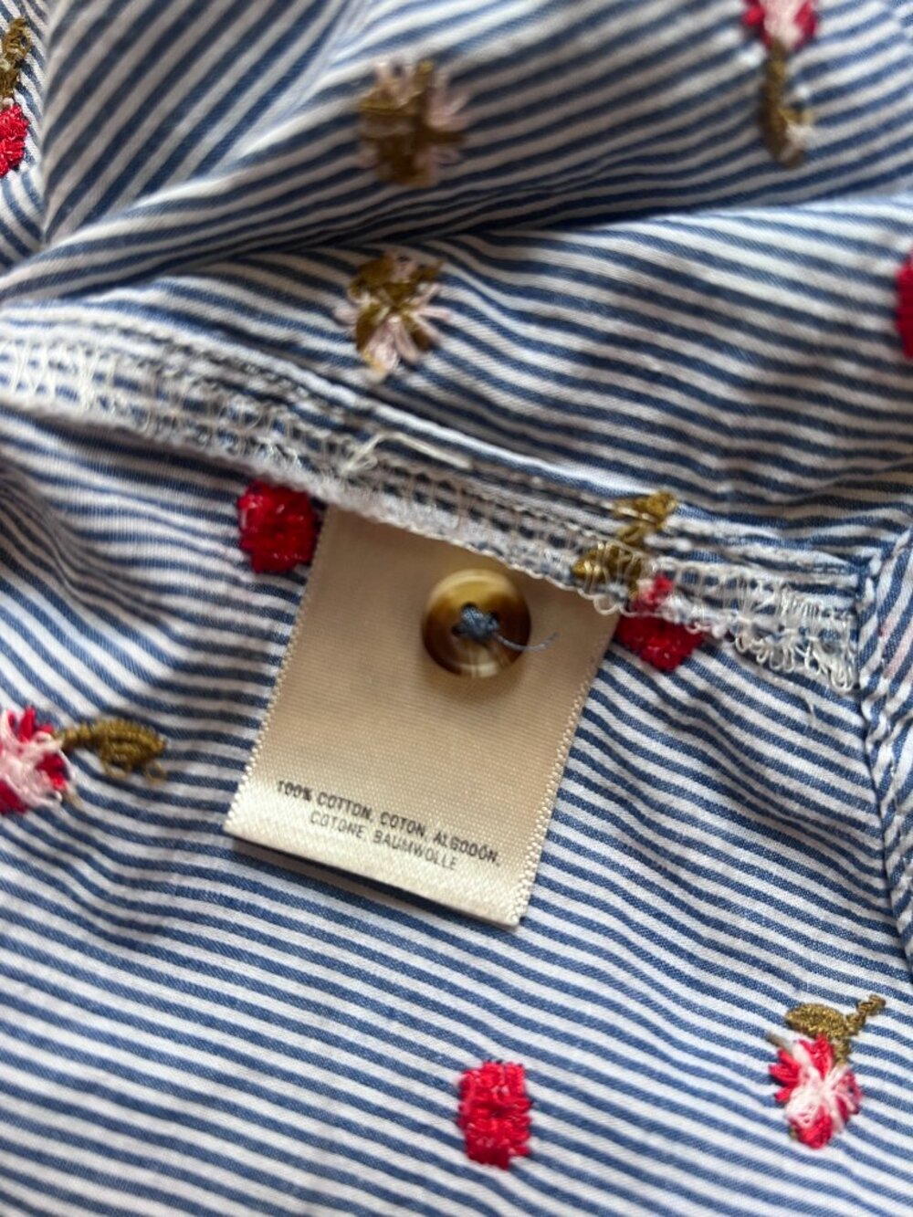 ANTHROPOLOGIE | Maeve blue white striped button-up shirt w/ embroidered flowers - Picture 6 of 11